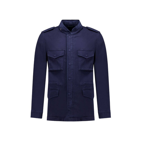Navy Blue Cotton Full-Length Jacket