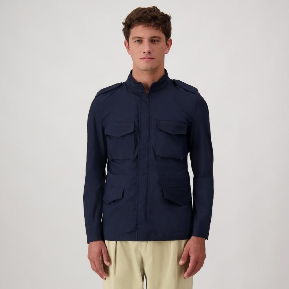 Navy Blue Cotton Full-Length Jacket