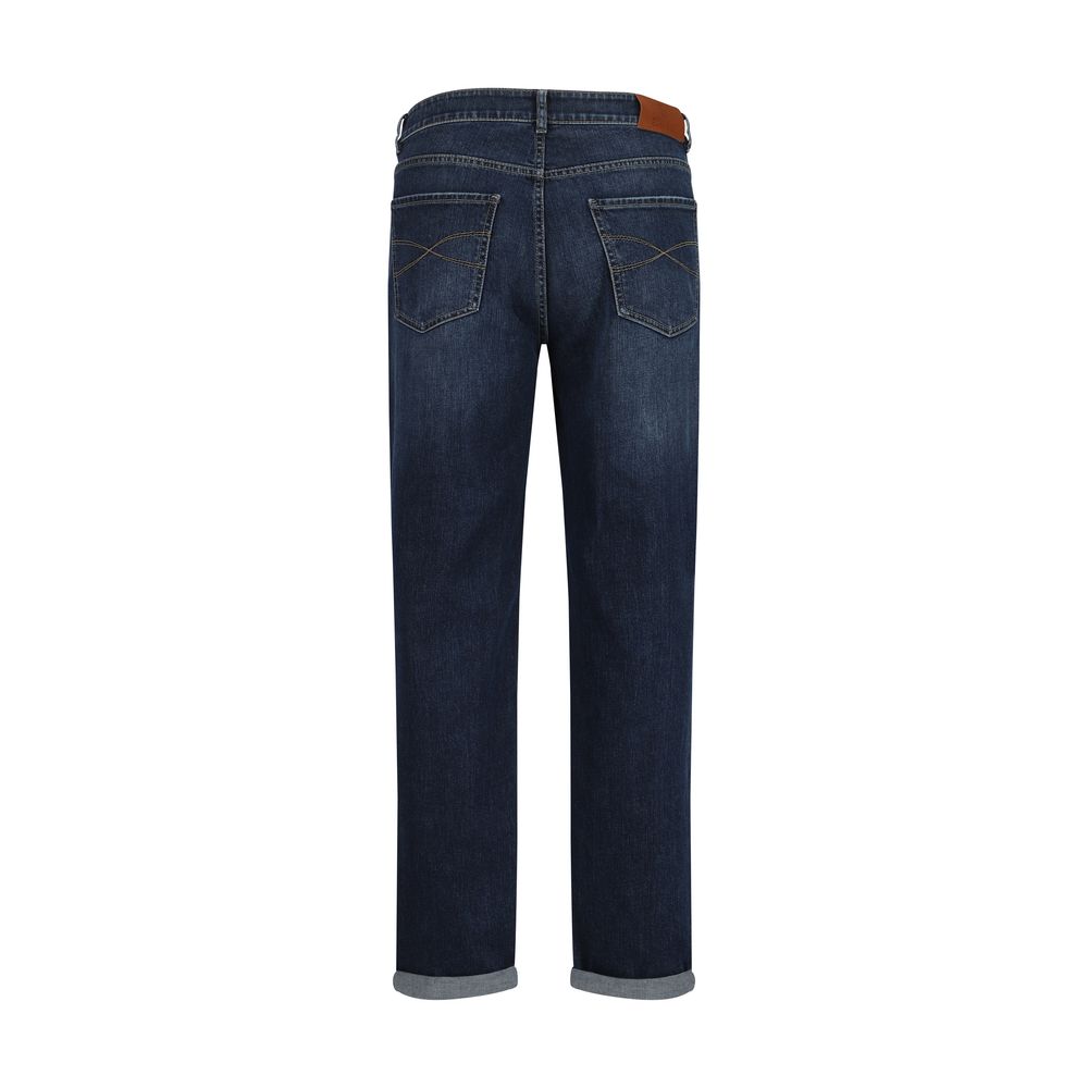 Blue Cotton Straight-Leg Jeans