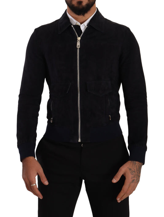 Blue Suede Lambskin Leather Coat Jacket