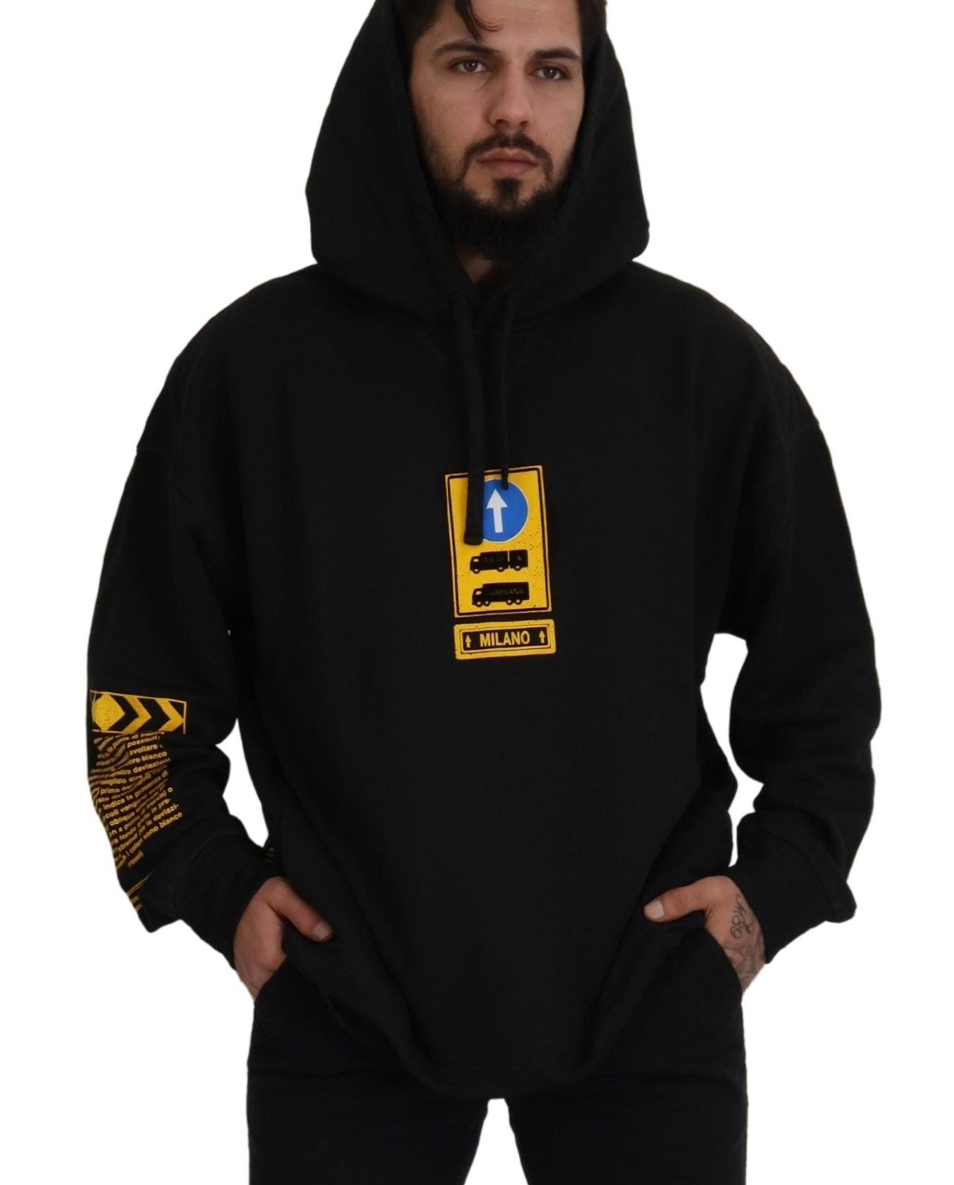 Black Cotton Hooded DG Shield Pullover Sweater
