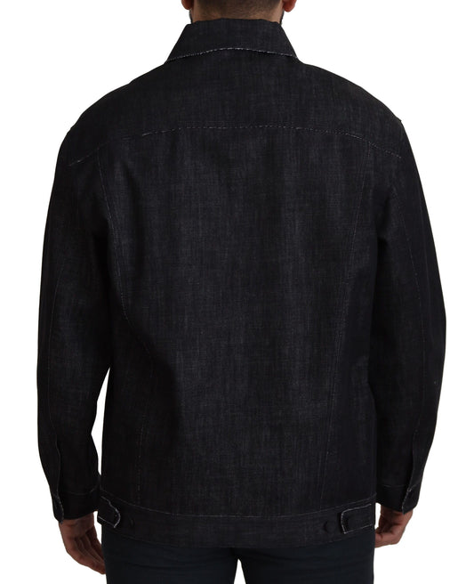 Black Cotton Full Button Denim Jacket