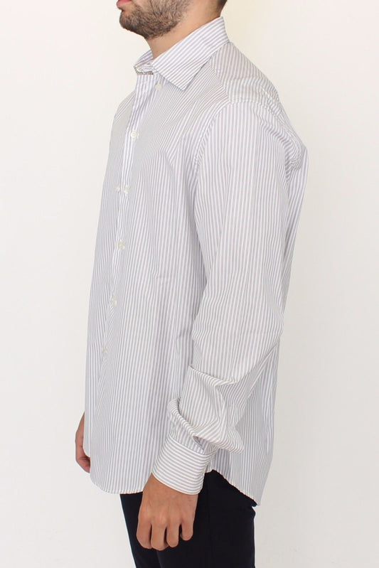 White Gray Striped Regular Fit Casual Shirt