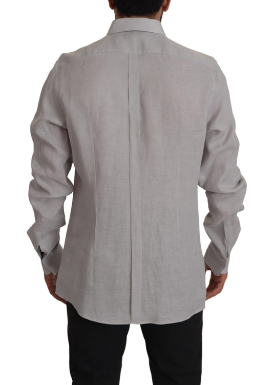 Gray Linen Long Sleeves Formal GOLD Shirt