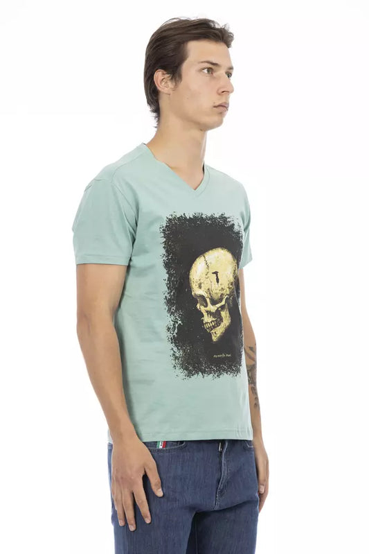 Green Cotton Men V-Neck T-Shirt