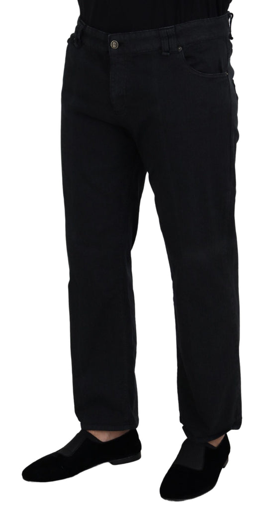 Black Cotton Back Buckle Casual Denim Jeans