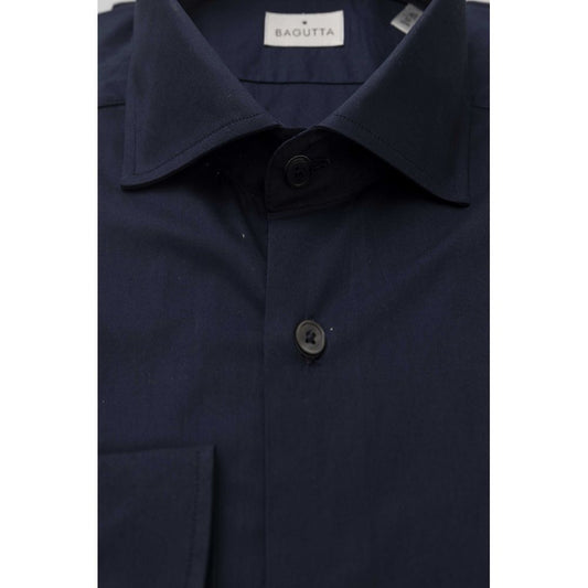 Blue Cotton Men Slim Shirt
