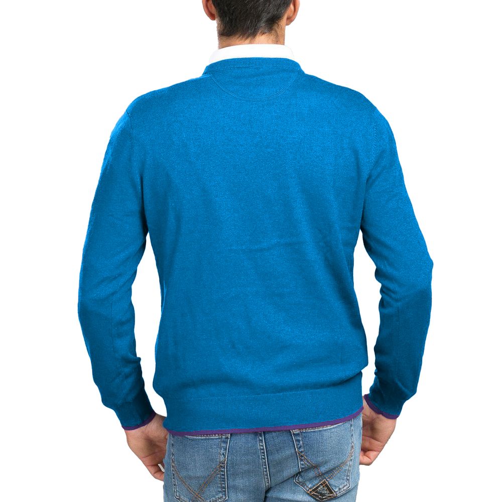 Blue Cotton Men Sweater