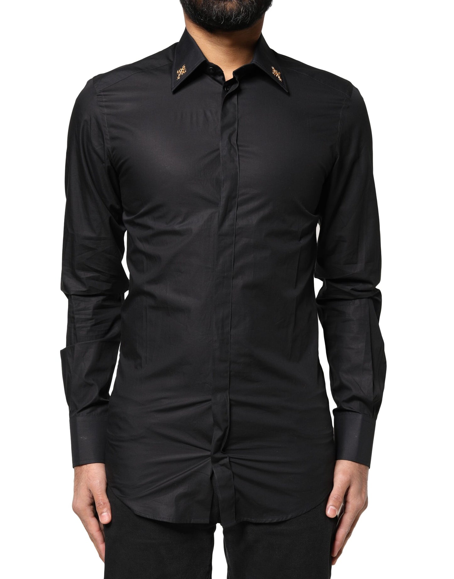 Black GOLD Cross Embellished Men Dress Shirt