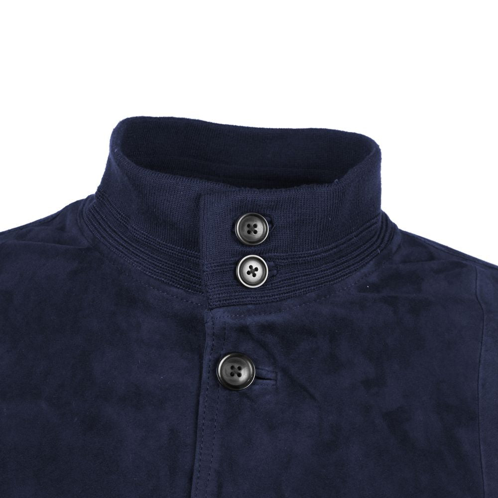 Blue Calfskin Men Bomber Jacket