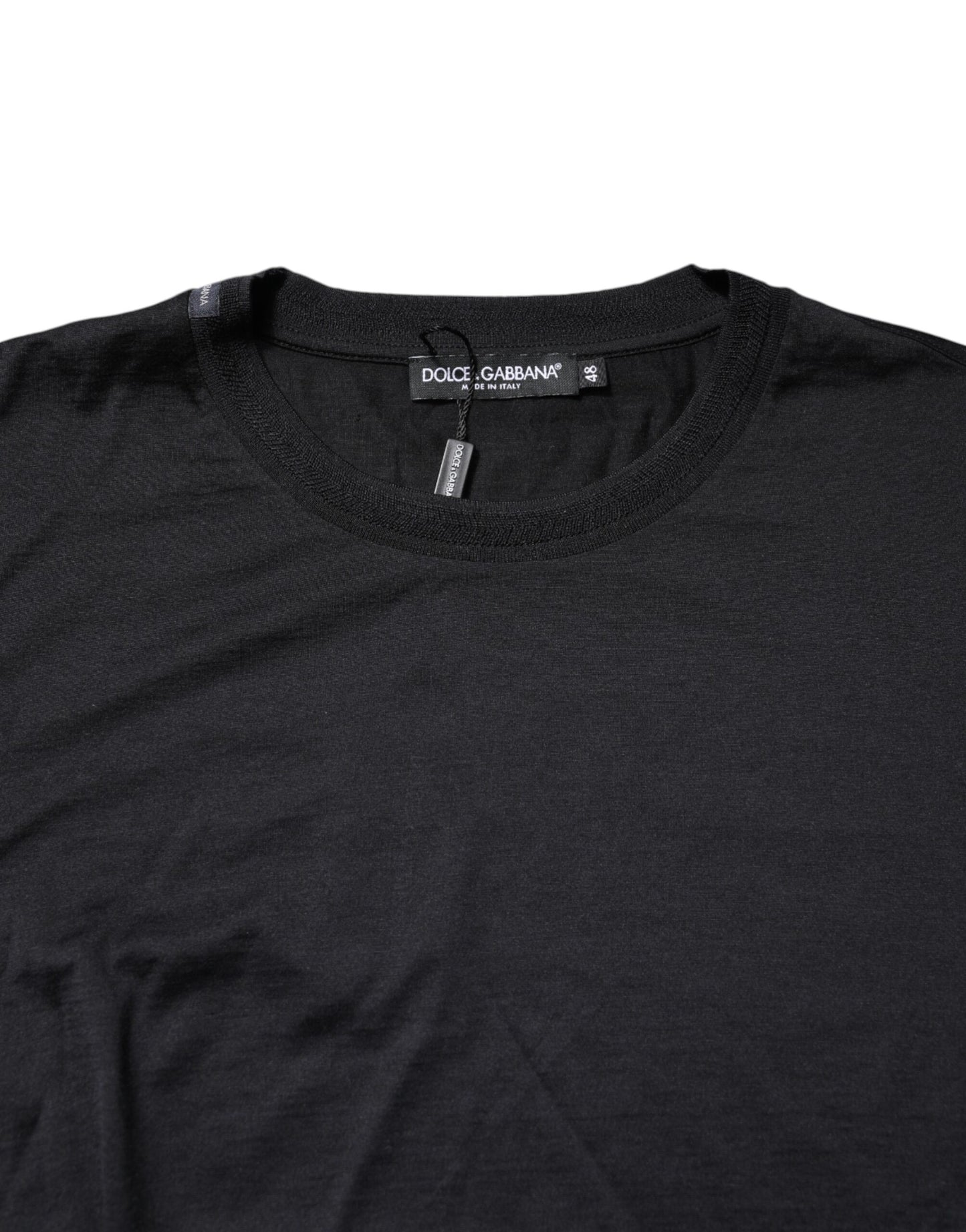 Dark Blue Silk Crew Neck Men Pullover Sweater