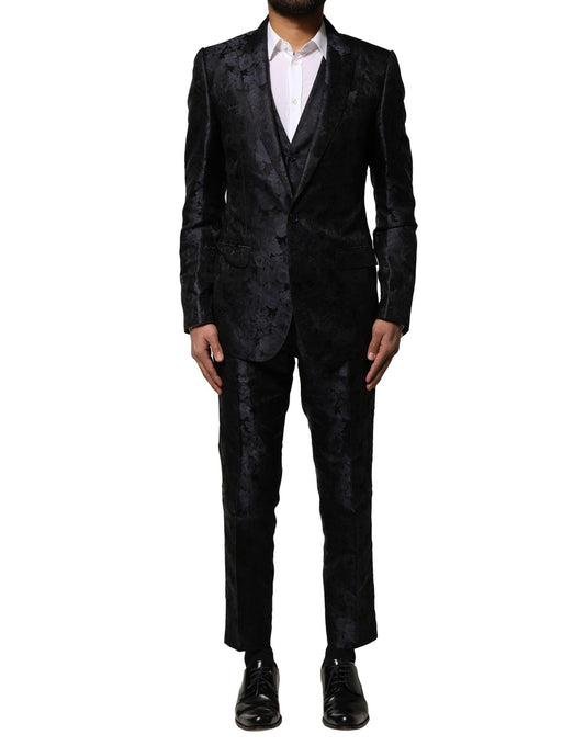 Dark Gray Black Jacquard 3 Piece Single Breasted Suit