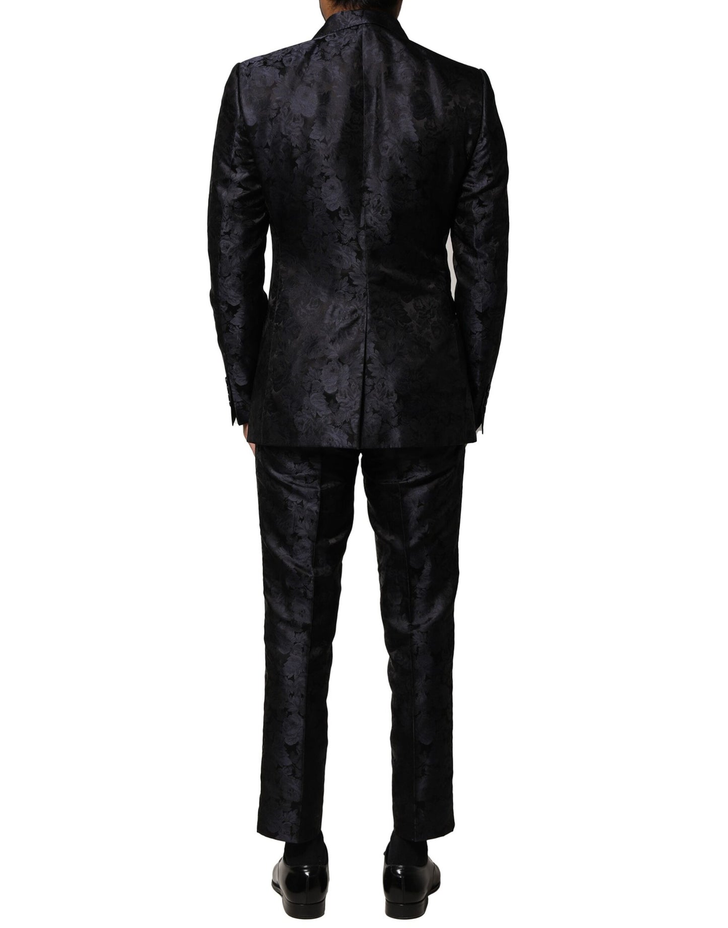 Dark Gray Black Jacquard 3 Piece Single Breasted Suit