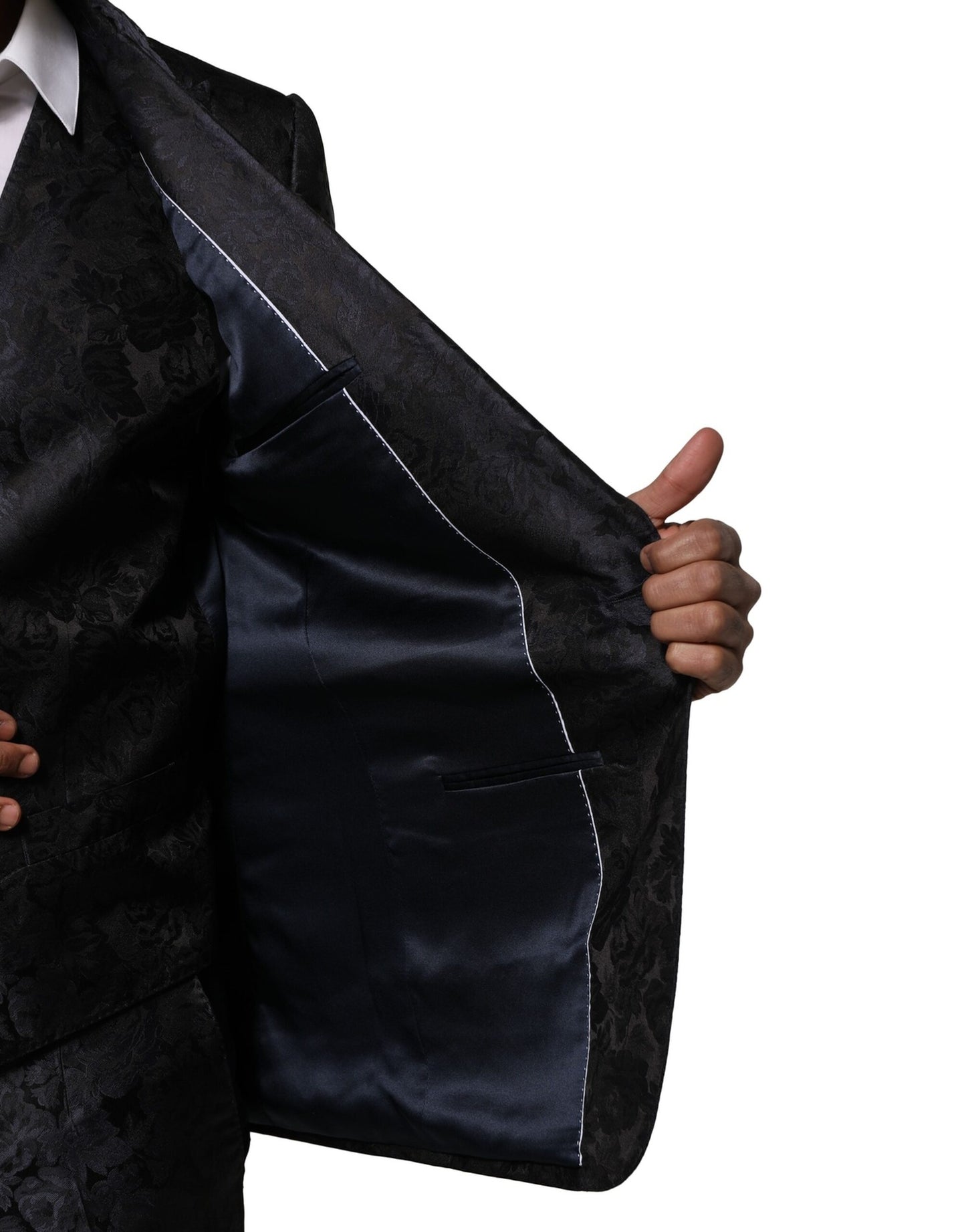 Dark Gray Black Jacquard 3 Piece Single Breasted Suit