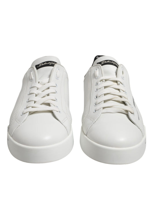 White Black Logo Low Top Leather Sneakers Shoes