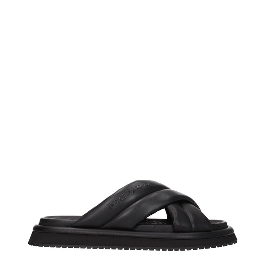 Black Leather Slippers