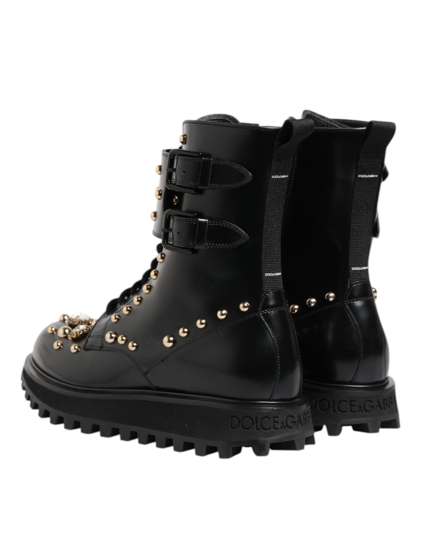 Black Studded Lace Up Mid Calf Boots Shoes