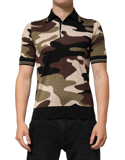 Camouflage Brown Silk Military Polo T-shirt