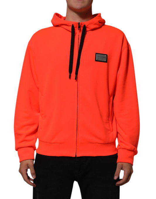 Red Fluorescent Polyester Logo Patch Hoodie Sweater