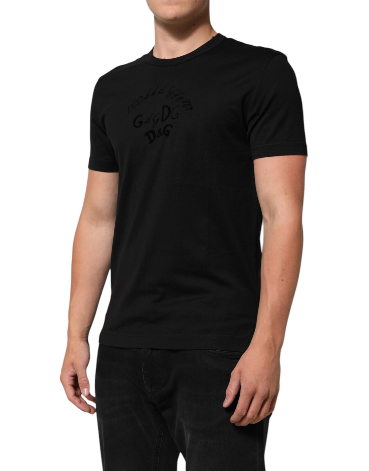 Black Cotton Velvet Logo Print Men T-shirt