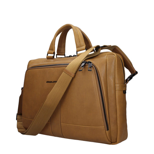 Beige Leather Business And Laptop Bag