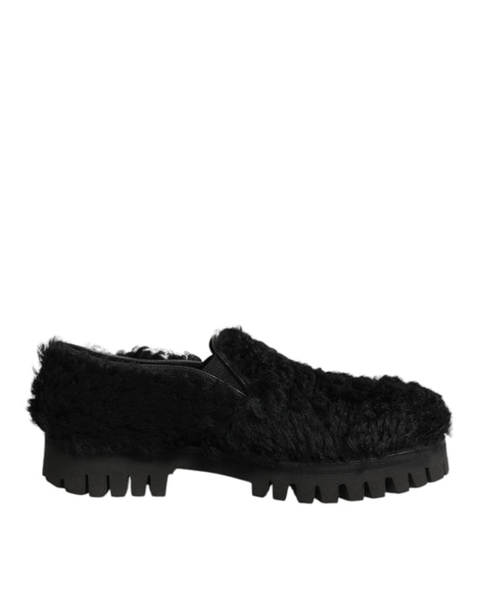 Dress Black Fur Leather Slippers Men Shoes