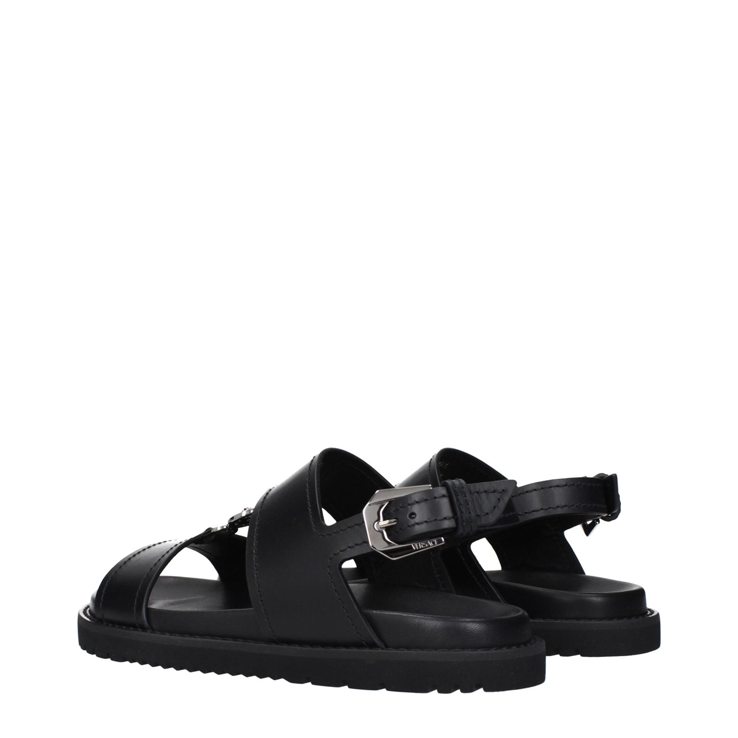 Black Leather Flat Sandals