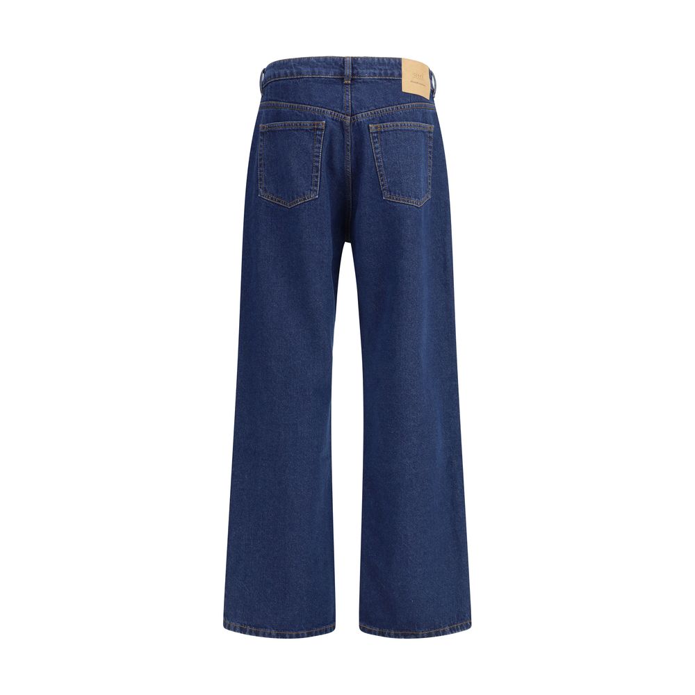 Blue Cotton Straight-Leg Jeans
