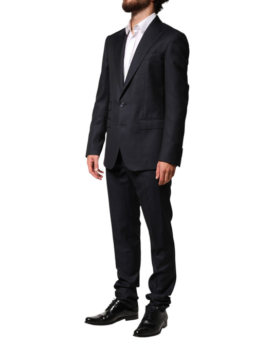 Dark Blue Wool Single Breasted Men 2 Piece Suit