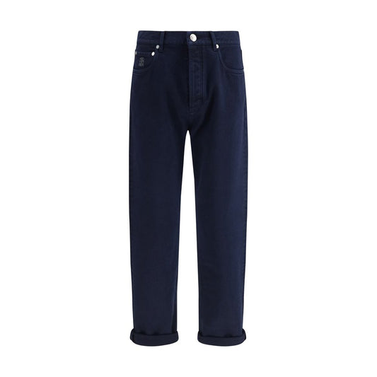 Blue Cotton Straight-Leg Jeans