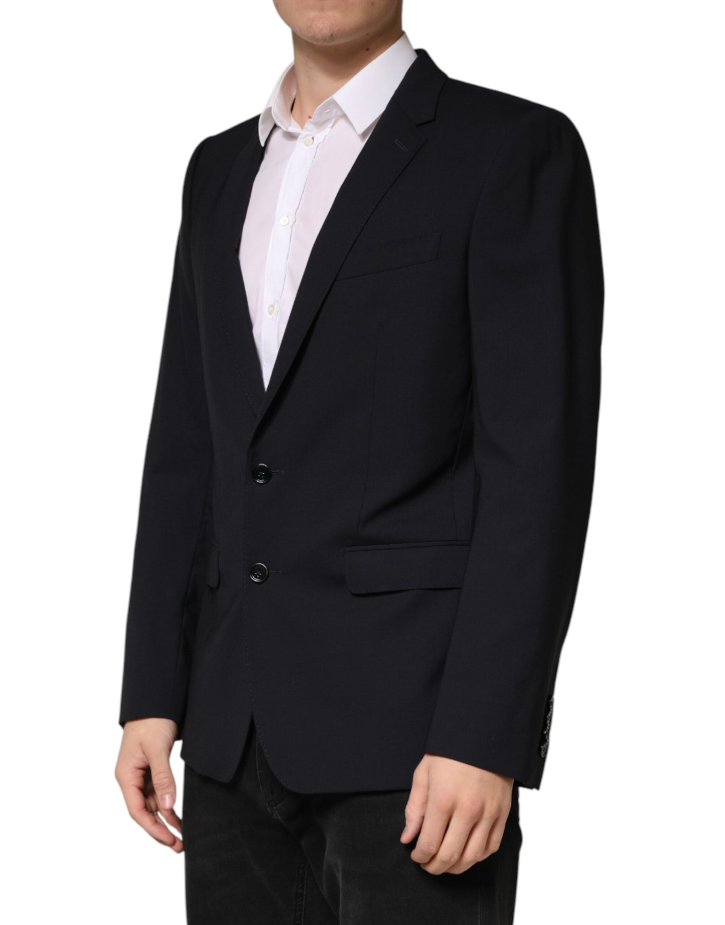 Black Wool Single Breasted 2 Button Blazer