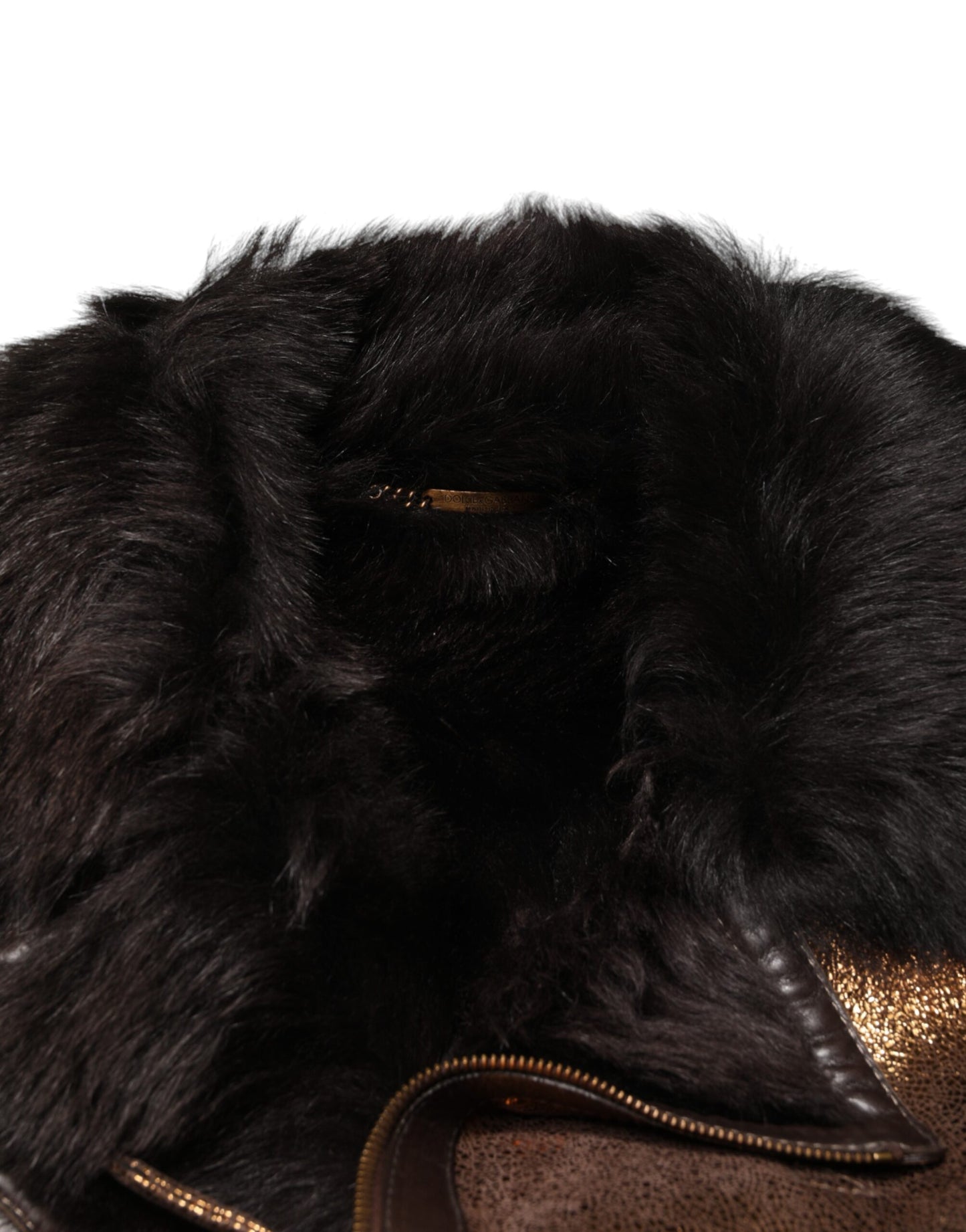 Bronze Leather Fur Full Zip Men Biker Jacket